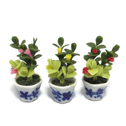 3pc Miniature Flower Clay Dollhouse Fairy Garden Mini Plant Trees Ceramic Paint Furniture Bundles Artificial Flowers Tiny Orchid #093