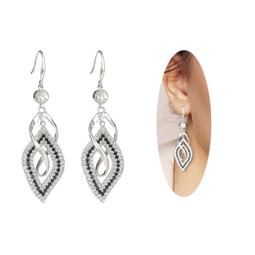 Dangle Earrings for Women and Teen Girls, 925 Silver Handmade Linear Swirl Wire Bohemian Boho Diamonds Earrings, Gifts for Women (Silver, Hoho Diamonds)