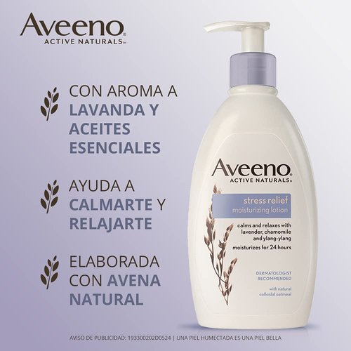 Aveeno Stress Relief Moisturizing Body Lotion with Lavender, Natural Oatmeal and Chamomile & Ylang-Ylang Essential Oils to Calm & Relax, 12 fl. oz