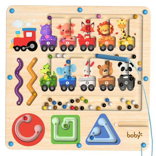 DRQ Magnetic Color and Number Maze - Wooden Color Matching Learning Counting Toddler Puzzle Board - Educational Fine Motor Skills Toys Montessori Toys for 3 4 5 Years Old, Animal Train