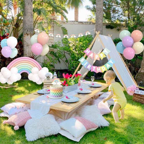 Pastel Rainbow Party Decoration Set Pastel Rainbow Themed Party Kit Happy Birthday Pastel Color Banner Rainbow Bridge Balloons Cake Topper For Pastel Rainbow Girls' Birthday Themed Baby Shower