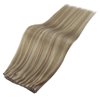 Full Shine Genius Weft Hair Extensions Sew In Hair Extensions 20 Inch 60G Hand Tied Weft Extensions Soft Straight Hair Weft Human Hair Color Light Brown Highlight Platinum Blonde
