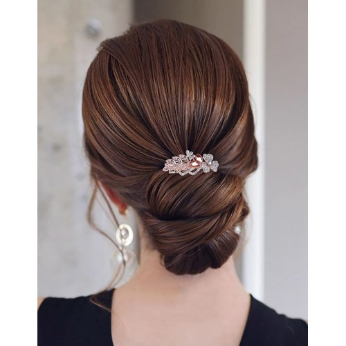Zeshimb Wedding Hair Clip Barrette Gold Rhinestone Hair Barrette Clip Flower Crystal Hair Clip Bridal Headpieces Decorative Head Clip Hair Accessories for Women and Girls ( Champagne )
