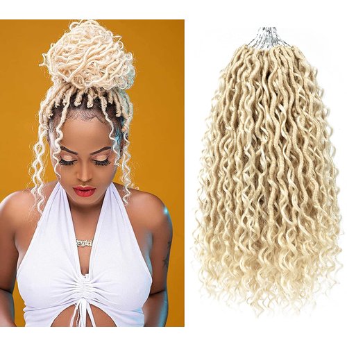 Faux Goddess Locs Crochet Hair 18 Inch River Locs Wavy Crochet With Curly Hair In Middle And Ends Braids Hair Extensions (6Packs,18 inch, 613)