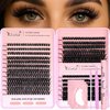 Eyelash Clusters Kit Extensions Wispy 480PCS – D Curl (50D+60D+80D), 8–16mm with Bond & Seal Glue, Tweezers, Brush & 3 Lash Application Pads