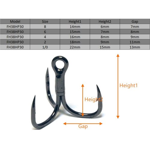 wLure Fishing Hooks Treble Hooks for Hook Upgrade Cutting Blade 4X Strong Short Shank Black Nickle FH38HP60#4