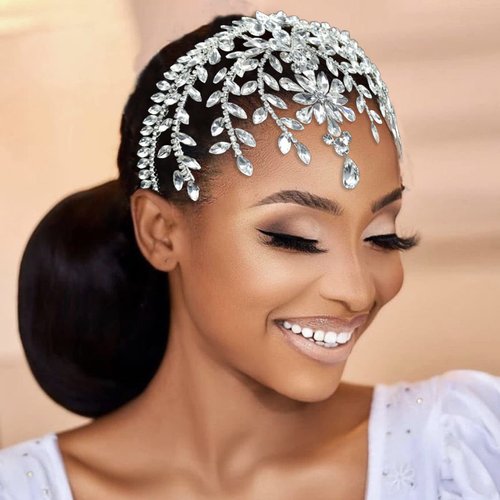 WONRLUA Wedding Headpiece for Bride, Rhinestone Forehead Bridal Headband, Wedding Hair Accessories for Brides