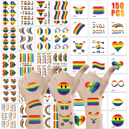40 Sheets Rainbow Temporary Tattoos,LGBT Gay Pride Temporary Tattoos Decoration Designs featuring Flowers,Butterflies, Hearts,Lips and Flags