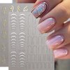 Gold Nail Art Stickers Metallic Line Nail Decals 3D Self-Adhesive Gold Silver Curve Stripe Wave Nail Design Luxury French Tip Manicure Nail Art Supplies for Women Acrylic Nails Decoration 8 Sheets