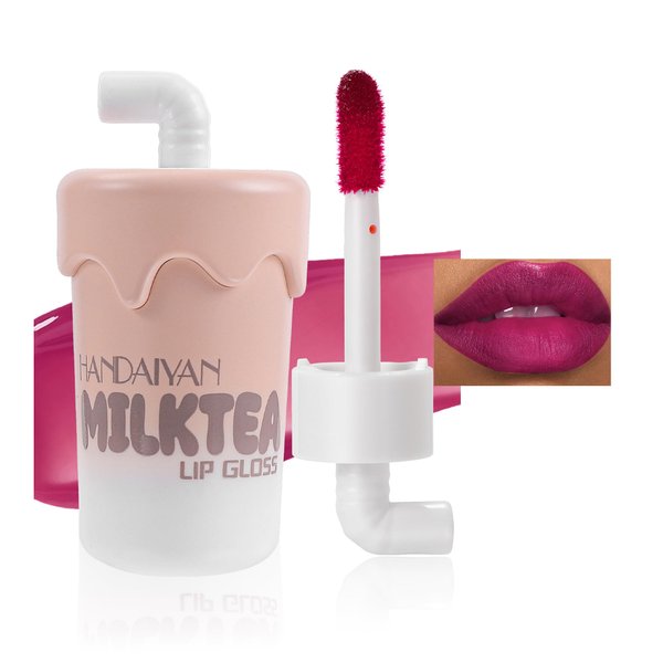 MIESCHER Milktea Lip Gloss Matte Finish, Long Lasting Hydrating Lip Tint Stain Natural Jelly Lipstick for Women Girls, Moisturizing Waterproof, Transfer-Proof, Highly Pigmented, 05 First Sari Berry