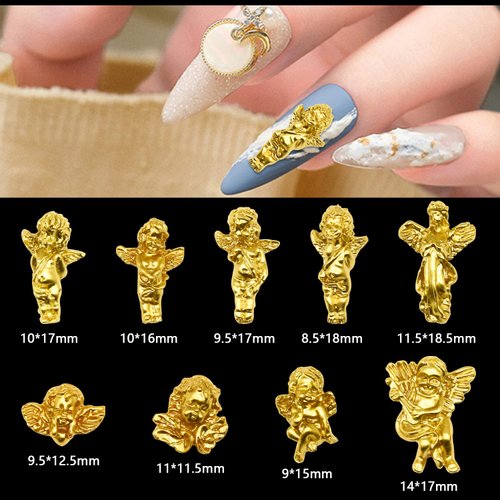 WOKOTO 90PCS Gold Embossed Angel Nail Charms for Acrylic Nails Resin Charms 3D Angel Baby Nail Art Charms Retro Baroque Cupid Designs Nail Art Accessories Jewelry Decorations for Women Nail Supplies