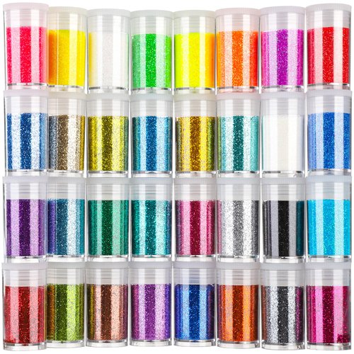 Teenitor Glitter, 32 Colors Body Glitter Face Glitter, Hair Glitter Nail Glitter for Crafts Resin Accessories, Fine Glitter for Resin Nail, Eye Glitter Makeup, Gold Glitter Red Glitter Black Glitter