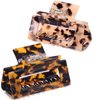 2 Pcs Rectangle Tortoise Claw Clip For Thick Hair,Cutout Medium Hair Clips For Women,Leopard Square Hair Jaw Clips Non Slip
