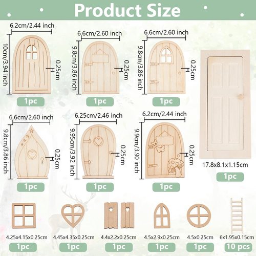 OLYCRAFT 1 Set/23pcs Mini Dollhouse Door Kit Miniature Wooden Door Window Set Wooden Doors Miniature Furniture Ladders Door Set for Miniature House Furniture Decoration Accessory