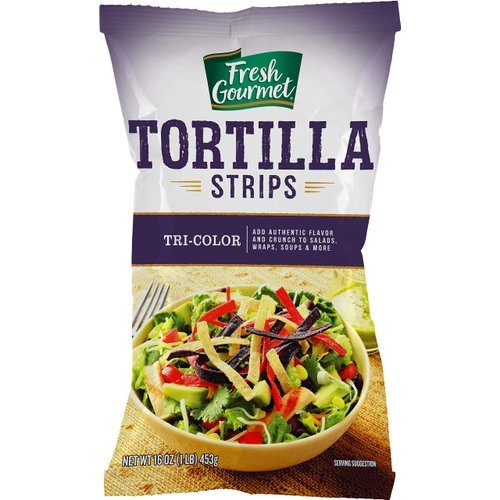 Fresh Gourmet Tri | Color Tortilla Strips | 1 Pound | Low Carb | Crunchy Snack and Salad Topper