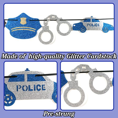 Pre-strung It's Not a Party Until the Cops Show up Banner, Police Retirement Banner, Police Birthday Party Decorations, Police Themed Garland, Black and Blue Glitter