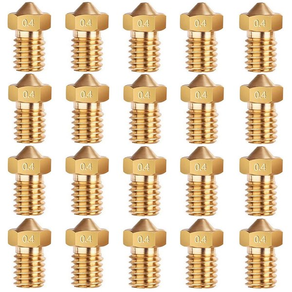 E3D Nozzles, ExcelFu M6 0.4mm Brass Nozzle Extruder Print Head for 1.75mm Filament E3D V5-V6 3D Printer, Pack of 20