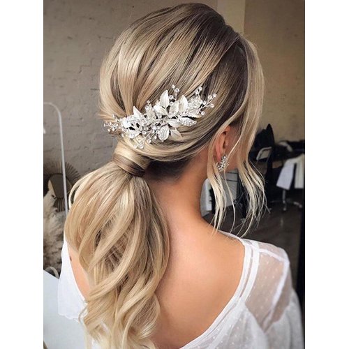 Latious Silver Bride Wedding Hair Comb Crystal Bridal Side Comb Leaf Hair Piece Rhinestone Hair Accessories for Women and Girls (Silver)