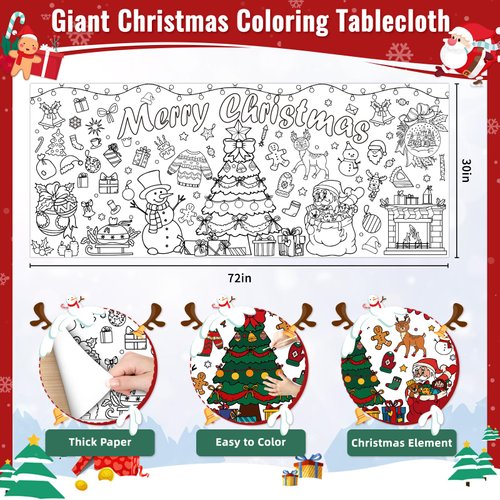 Miucat Christmas Coloring Poster, 79 * 35inch Christmas Crafts for Kids Xmas Activities Toys Coloring Tablecloth for Christmas Party Games Fvors Decorations