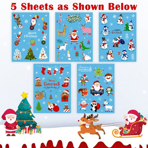 Partywind 90 Styles Christmas Temporary Tattoos for Kids Stocking Stuffers, Cute Christmas Holiday Birthday Party Decorations Supplies Favors, Xmas Toys (5 Sheets)