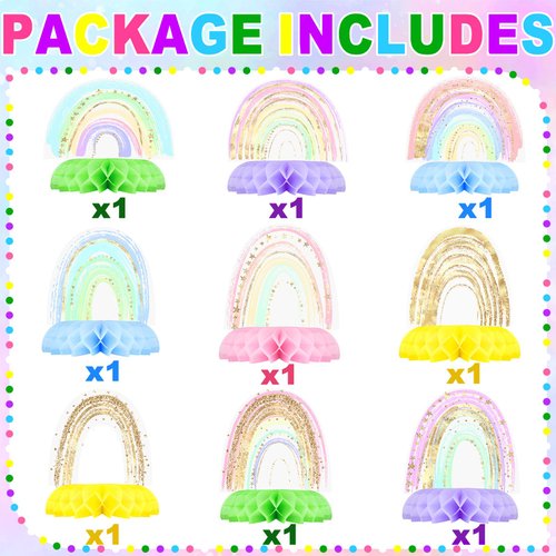 Rainbow Party Decorations - Honeycomb Centerpieces for Kids' Rainbow Birthday and Baby Shower Table Decor