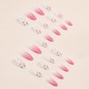 ROFIBUT Flower Press on Nails Medium Almond Fake Nails Glossy Gradient Pink Glue on Nails Small Floral False Nails Pink French Full Cover Stick on Nails for Women Girls Manicure Decoration 24Pcs