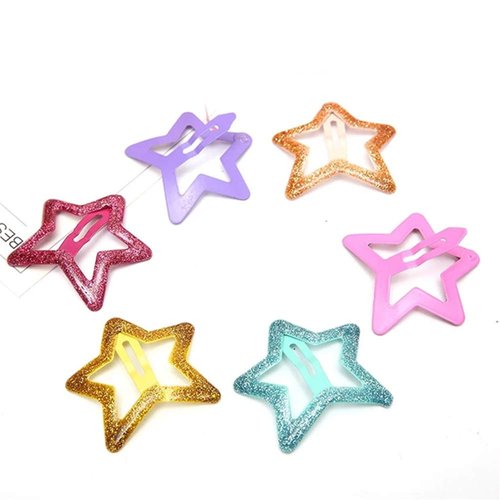 6 Pcs/Pack Colorful Star Shape Glitter Metal Snap Hair Clips Girls' Cute Barrettes Hair Clips Hair Accessories