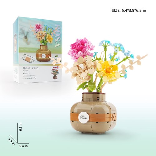 LUKHANG Rose Vase Flower Bouquet Mini Building Blocks Creative DIY Set, Suitable for Adults or Children Over 8 Years Old, Ideal Gift for Girls or Women Plant Collection Set (542 pcs)