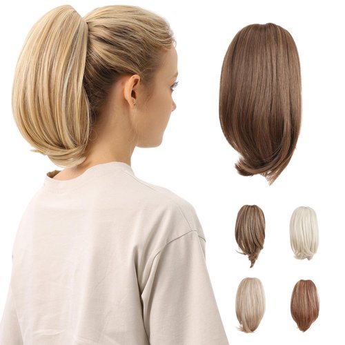 Juvabun Claw Clip Straight Ponytail extension 10'' Light Brown| Straight Clip in Hair Extensions Straight Ponytail Extension Human Hair |Clip in Ponytail Washable, Realistic And Synthetic -Light Brown