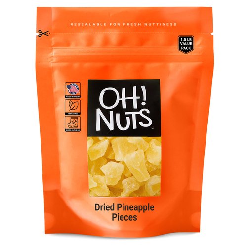 Oh! Nuts Dried Pineapple Chunks - 1.5lb Bulk Bag | Fresh Sweet Dehydrated Tropical Fruit Bites for Snacking & Baking | Low in Sugar, Sodium & Cholesterol | High in Fiber & Antioxidants, Dairy Free…