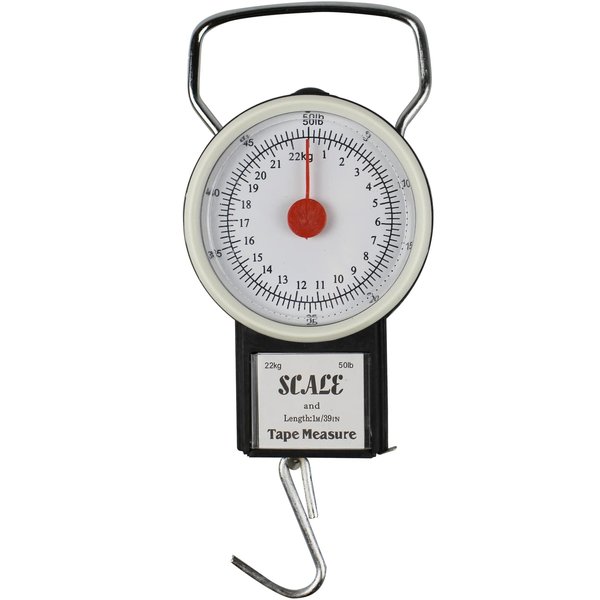 Digital Hanging Scale Mechanical Kitchen and Fishing Scale Multi-Purpose Portable Hand Held Dial Weight Scale with Tape Measure (50 Lbs / 22Kg)