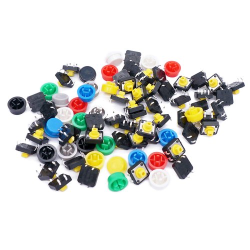 TWTADE/70pcs 4 Pin Tact Tactile Push Button Switch Momentary 12x12x7.3mm with Multicolored Switch Cap (Each Color 10pcs)