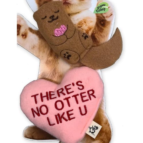 Otter & Candy Heart Cat Toy Set Designer Valentine Plush w/Organic Catnip USA Made