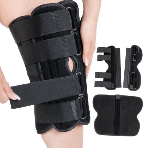 Alpha Medical 16” Long Adjustable Three Panel Orthopedic Knee Immobilizer – Supportive & Adjustable Side Panels – Knee Brace Stabilizer – Knee Immobilization L1830