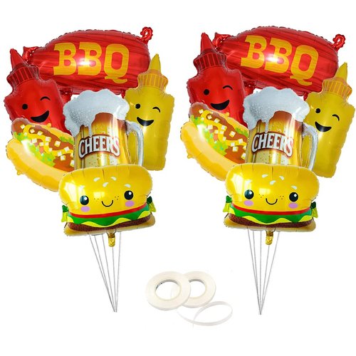 12 Pieces BBQ Party Decoration Balloons, Foil Balloons for BBQ Picnic Cookout Party Supplies Backyard Barbecue Themed Birthday Baby Shower Party Decorations