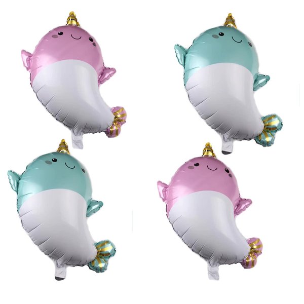 2PCS 28 Inch Giant Happy Narwhal Shape Foil Mylar Balloon for Kids Birthday Party Decorations Baby Showers Party Supplies