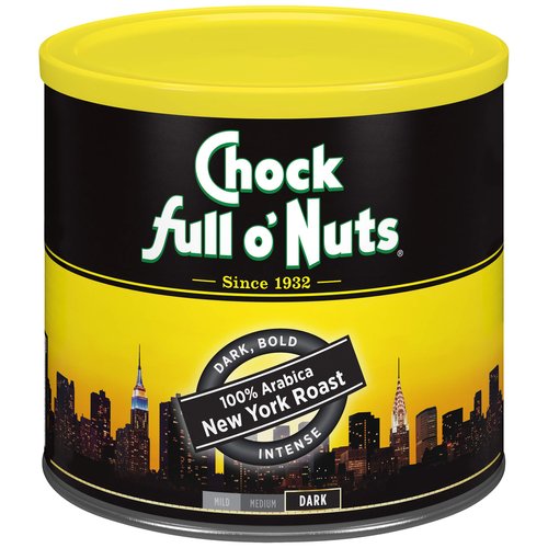 Chock Full o’Nuts New York Roast Ground Coffee, Dark Roast - Arabica Coffee Beans – Bold, Full-Bodied and Intense Flavored Dark Blend, 23 ounces