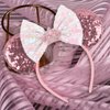 zhezesmila Pink Mouse Ears, Sequin Bow Mouse Ears Headband for Girls Women, Cosplay Costume Princess Party Birthday Hair Band