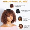 JOEDIR HAIR Short Curly Wig with Bangs Human Hair for Women Ombre Brown 10 inch Short Water Wave Curly Bob Wig Glueless Wig 150% Density (Color: TT1B/33)