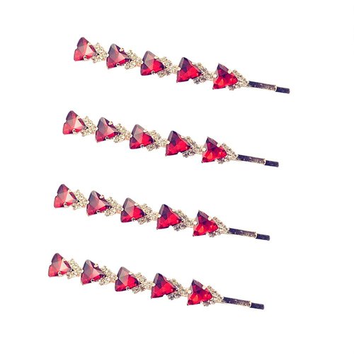 BUUEERR 4 Pcs Baroque Style Triangle Glass Design Hair Barrette Clip Crystal Hair Pin Alloy Hair Clip Bobby Pins Bling Hairpins Clips Styling Prom Hair Accessories for Women Girls (Red)