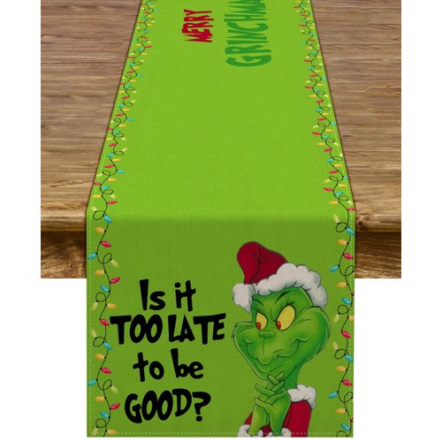 Merry Grinchmas Table Runner Christmas Xmas Buffalo Plaid Check Winter Holiday Party Decoration Fireplace Kitchen Dining Home Decor (Green, 13" x 72")