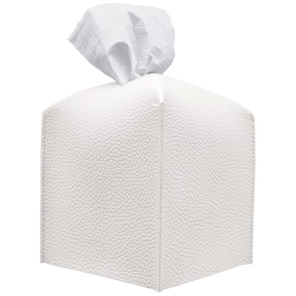 Carrotez Tissue Box Cover, Refined Modern PU Leather Square Holder - Decorative Holder/Organizer for Bathroom Vanity Countertop, Night Stands, Office Desk & Car 5"X5"X5" White