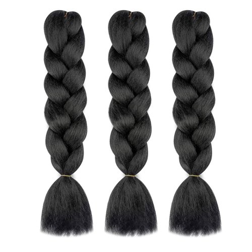 Herina Natural Black Braiding Hair Extensions High Temperature Fiber Jumbo Braiding Hair Extensions 3pcs Black Braiding Hair(3pcs/pack)