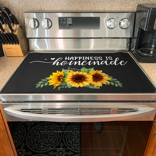 Glass Cooktop Protector - Stove Top Covers for Electric Stove, Yellow Kitchen Decor Sunflower Electric Stove Cover Foldable, Prevent Scratching & Expands Usable Space, Thick Natural Rubber 28.5x20.5