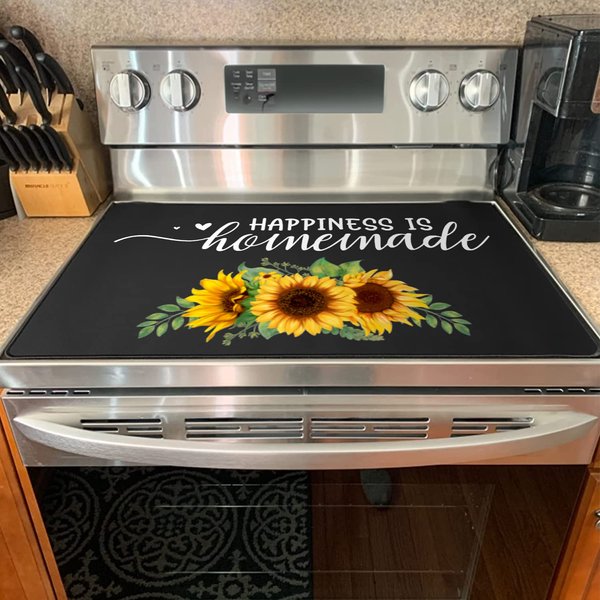 Glass Cooktop Protector - Stove Top Covers for Electric Stove, Yellow Kitchen Decor Sunflower Electric Stove Cover Foldable, Prevent Scratching & Expands Usable Space, Thick Natural Rubber 28.5x20.5