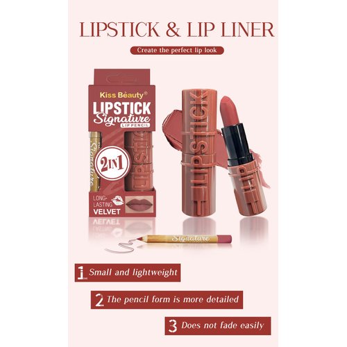 JOSURBEAUTY Lip Duo Liner and Lipstick - Long-lasting Waterproof Lip Color with Lip Liner Pencil - Ideal Lip Gloss for Women