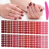 SILPECWEE 16 Sheets Red Nail Polish Stickers Full Nail Wraps for Women Nail Polish Strips Gel Nail Strips Self Adhesive Solid & Glitter Manicure Design Fingernail Sticker Nails with Nail File