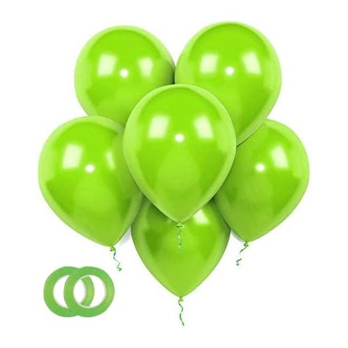 Lime Latex Balloons, 100pcs 12-Inch,Light Green Balloons as Birthday Balloons Baby Shower Jungle Dinosaur Theme Party Decorations, Gender Reveal(with Green Ribbon)