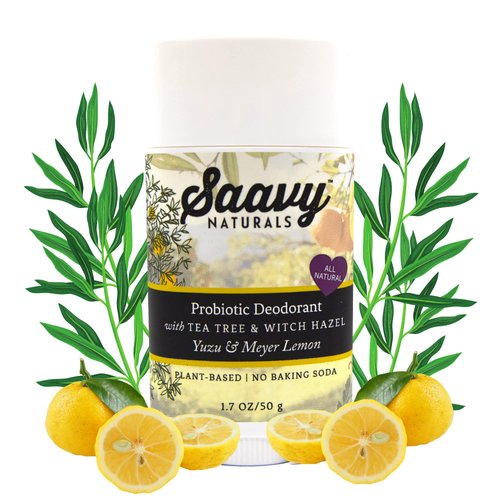2 PACK- Saavy Naturals Probiotic Deodorant, Aluminum-Free, Baking Soda Free, No Residue, All Day Protection for Women and Men, Natural Vegan Formula, Yuzu and Meyer Lemon - 1.7 Oz