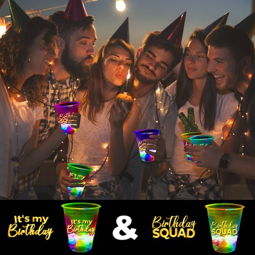 mishunyus 24 Pcs Glow Birthday Squad Party Supplies, 16oz Birthday Squad Glow Cups,Birthday Decorations Favors for 21st 30th 40th 50th 60th Night Event